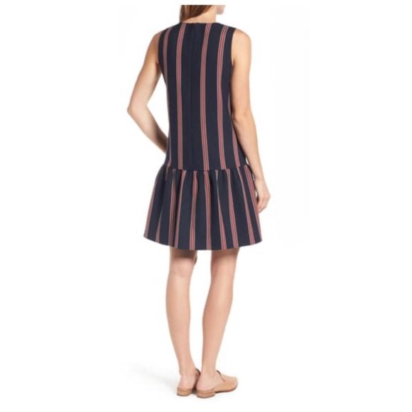 Halogen Navy Strioed Flounce Back Shift Dress - Picture 2 of 9